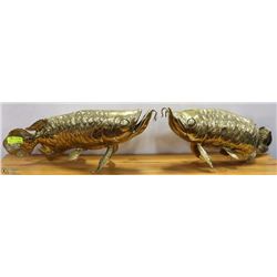 PAIR OF BRASS AROWANA FISH ORNAMENTS