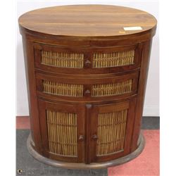 WOOD BAMBOO STYLE END TABLE W/ 2 DRAWERS & 2 DOORS