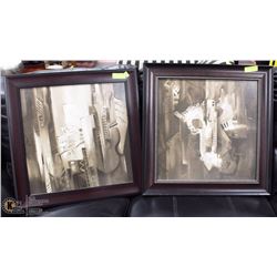 SET OF 2 WOOD FRAMED MUSICAL ABSTRACT