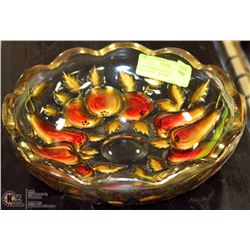 LARGE HEAVY GOOFUS GLASS FRUIT BOWL  WITH RUFFLED