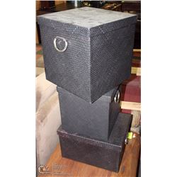 LOT OF 3 BLACK WICKER BOXES