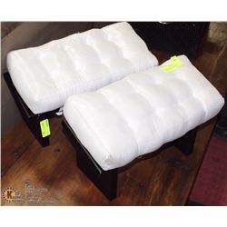 PAIR OF BLACK WOOD BASED STOOLS W/ SILVER PADDED