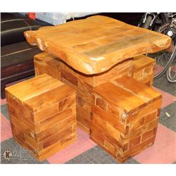 SOLID WOOD OUTDOOR TABLE WITH 4 WOOD STOOLS