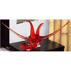 RED LEAD GLASS CENTRE PIECE WITH ASHTRAY