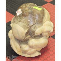 LIGHT WOOD 16"H CRYING MONK CARVED WOOD STATUE