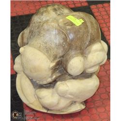 LIGHT WOOD 16"H CRYING MONK CARVED WOOD STATUE