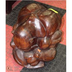 DARK WOOD 16"H CRYING MONK CARVED WOOD STATUE
