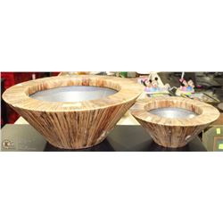 PAIR OF WOOD WRAPPED ALUMINUM BOWLS - 15" & 24"