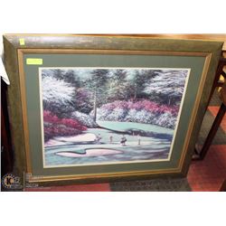 LARGE 40” X 34” FRAMED GOLF THEMED PICTURE