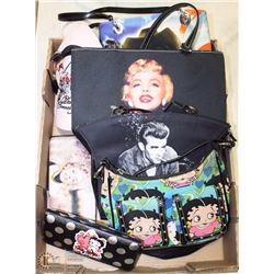 BOX OF BETTY BOOP AND MARILYN MONROE PURSES AND