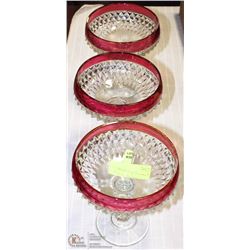 GROUP OF 3 GLASS AND CRANBERRY TRIM DISHES