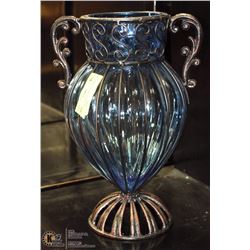 VINTAGE ESTATE WROUGHT IRON & BLUE GLASS