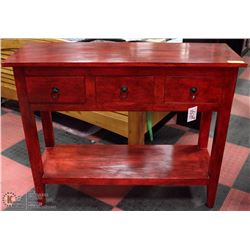 RED WOOD 3 DRAWER SOFA TABLE 14X39X42