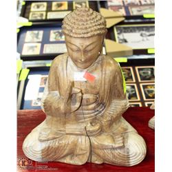 12" CARVED WOOD BUDDHA FIGURE