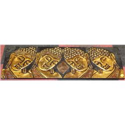 WOOD CARVED GOLD TONE BUDDHA WALL HANGING
