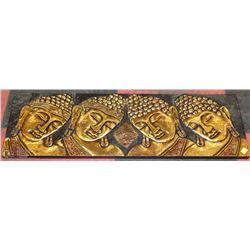 WOOD CARVED GOLD TONE BUDDHA WALL HANGING