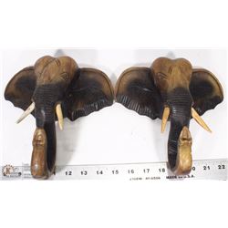 PAIR OF WOOD CARVED ELEPHANT WALL HANGINGS