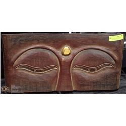CARVED WOOD BUDDHA CLOSED EYES WALL HANGING