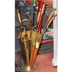 VINTAGE BRASS 5 PIECE FIREPLACE SET