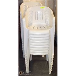 LOT OF 18 WHITE PLASTIC PATIO CHAIRS