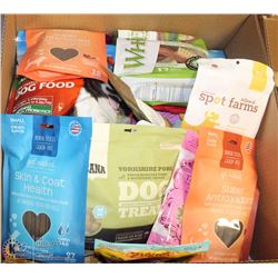 LARGE FLAT OF DOG TREATS ALL IN PACKAGES