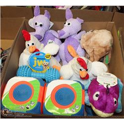 LARGE BOX OF DOG TOYS & STUFFIES