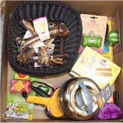 LOT OF DOG MISC INCL BAG HOLDERS, TREATS, CAKE