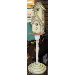 VINTAGE BIRD HOUSE ON SPINDLE STAND 38.5"H, 12" AT