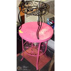 PINK IRON TABLE AND BLACK METAL STAND