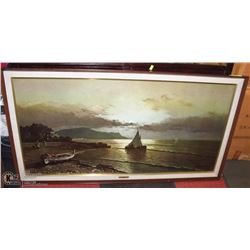 OIL PAINTING "MOONLIGHT FISHERMANS VILLAGE" BY