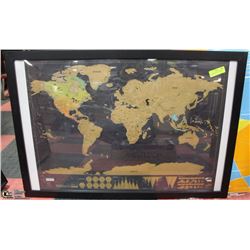 MAP OF WORLD BLACK FRAME 38"X26"