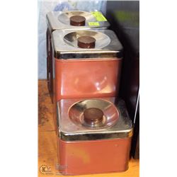 3 TIN STORAGE CONTAINERS. MADE IN CANADA