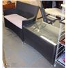 Image 1 : BLACK WICKER BENCH W/ MATCHING GLASS TOP TABLE.