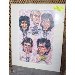 VINTAGE 1994 FRAMED CARICATURE OF THE ROLLING