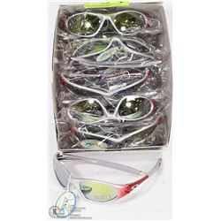 BOX OF SILVER & RED REPLICA OAKLEY SUNGLASSES