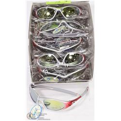BOX OF SILVER & RED REPLICA OAKLEY SUNGLASSES