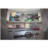 Image 3 : TOOLBOX WITH VINTAGE TOOLS AND LARGE TOTE OF HORSEHANES AND TABLE LEGS AND MODEL A LUGGAGE RACK