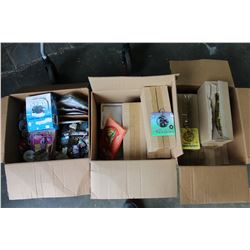 THREE BOXES OF KIDS TOYS AND PUZZLE KEY CHAINS