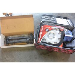 TRACKER LUGGAGE AND 16 WHEEL COVER AND CAR SEATS AND TRAILER STABILIZER JACKS