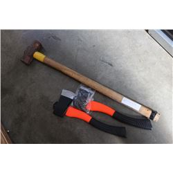 TWO NEW HATCHETS AND SLEDGE HAMMER