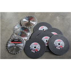 LOT OF NEW SEVEN AND QUARTER SAW BLADES AND CUTTING DISCS