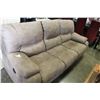 Image 1 : NEW ASHLEY LIGHT BROWN MICROSUEDE POWER RECLINE SOFA, RETAIL $2699