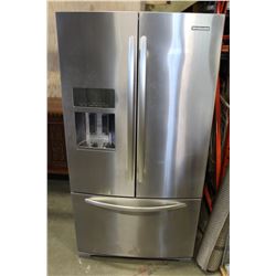 KITCHEN AID STAINLESS DOUBLE DOOR FRIDGE WITH WATER AND ICE AND SLIDE OUT BOTTOM FREEZER WORKING ORD