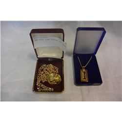TWO GOLD TONE CHAINS AND RING