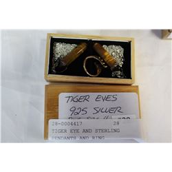 TIGER EYE AND STERLING PENDANTS AND RING