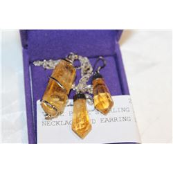 THREE PIECE STERLING AND AMBER NECKLACE AND EARRING SET