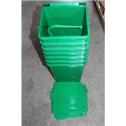 LOT OF NEW LIDDED GREEN WASTE BINS