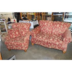 DESIGNER ROLLED ARM LOVESEAT AND CHAIR