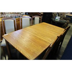 OAK DINING TABLE WITH LEAF AND SIX CHAIRS