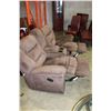 Image 2 : BROWN MICROFIBRE DOUBLE RECLINING LOVESEAT WITH CENTRE CONSOLE